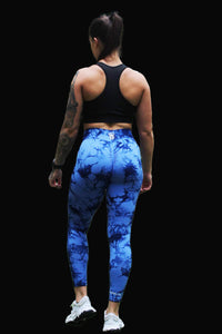 LBR Seamless V Waisted Tie Dye Gym 'Scrunch Bum' Gym Leggings - Blue