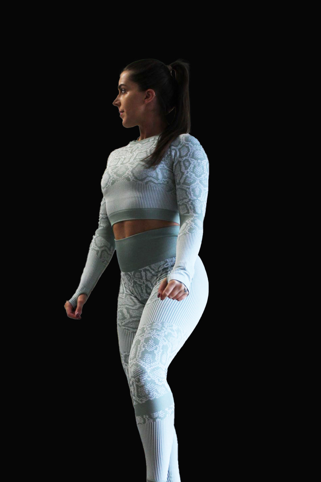 LBR Snake Skin - Sports Long Sleeve Top & Leggings - Green